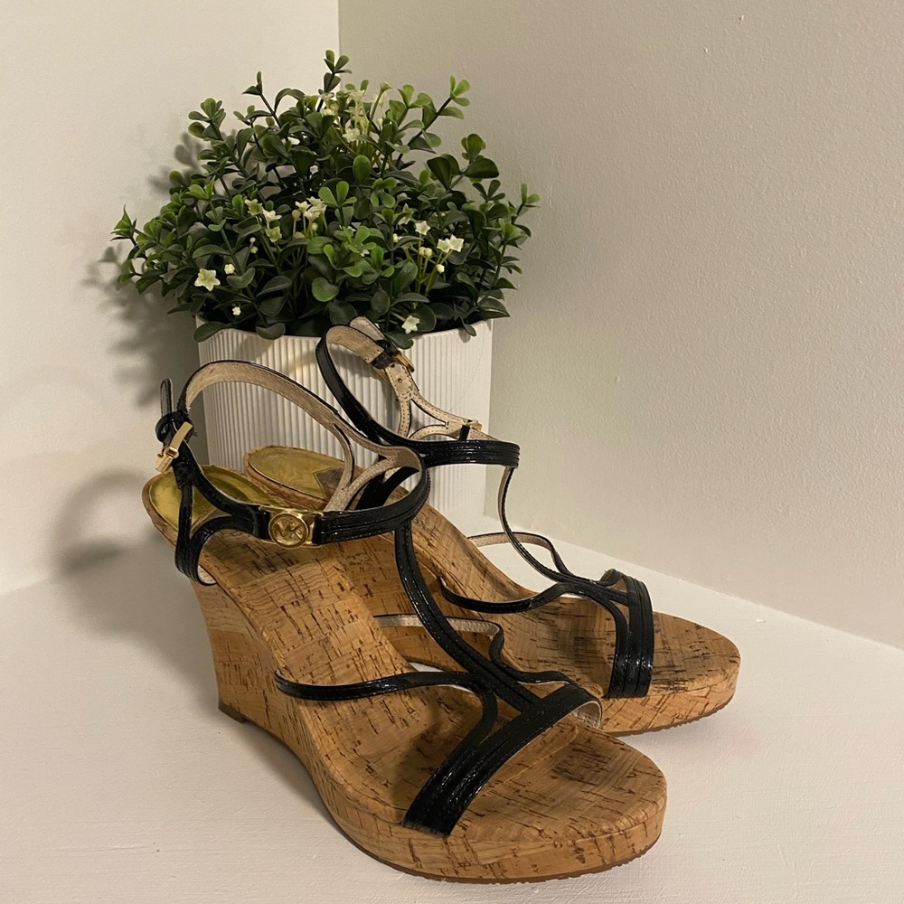 Michael Kors Black Wedge Shoes with Cork Sole